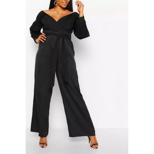 Boohoo Plus Off the Shoulder Wrap Jumpsuit